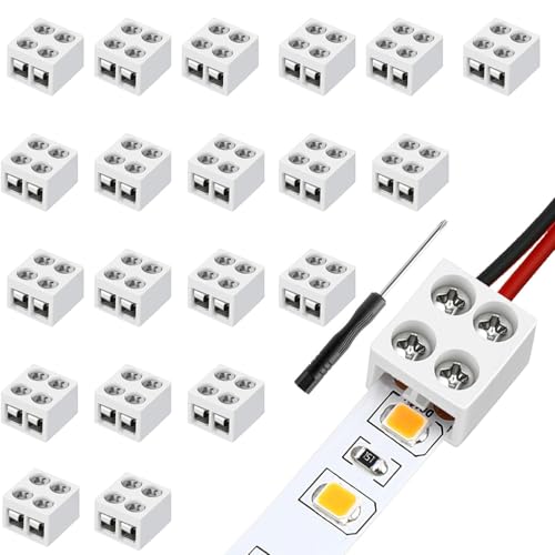 RUNCCI-YUN 20 Stücke LED Streifen Verbinder 2 polig 10mm 12V,Lötfrei Screw Terminal Block 2 polig 8mm Verbinder Weiß mit Schraubendreher für einfarbige 12V und 24V LED Streifen von RUNCCI-YUN