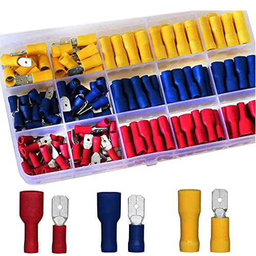 RUNCCI-YUN 208 Stück Kabelschuhe,Männlich Weiblich Kabelstecker,Spade Insulated Crimp Terminals,Butt Connectors Bullet Steckverbinder Werkzeugsatz (Rot, Gelb, Blau 10-22 AWG) von RUNCCI-YUN