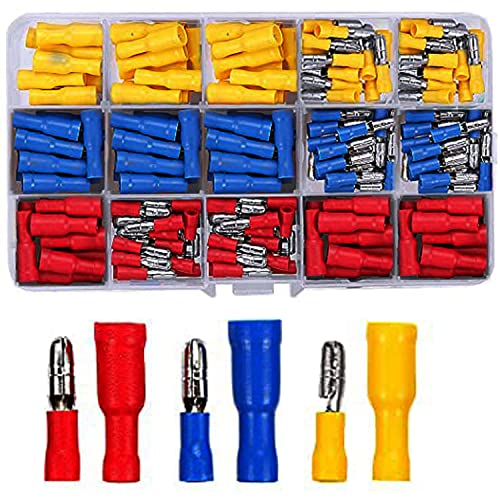 RUNCCI-YUN 208 Stück Kabelverbinder,Elektrische Steckverbinder,Bullet Butt Connectors, Männlich und Weiblich Isolierte Quetschverbinder,lektrische Rundsteckverbinder（Rot, Gelb, Blau 10-22 AWG ） von RUNCCI-YUN