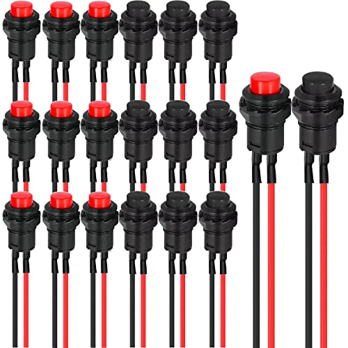 RUNCCI-YUN 20pcs Rund Mini Drucktaster 12mm,Verriegeln Druckknopfschalter,Mini Push Button Schalter,AC 250V/1.5A 125V/3A für Arduino DIY, Autotrompete, PC, Tischlampe, Haustürklingel Rot Schwarz von RUNCCI-YUN