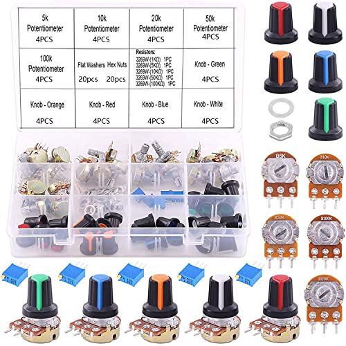 RUNCCI-YUN 25PCS Potentiometer kit,Linear Potentiometer (B5K B10K B20K B50K B100K) Rotary Potentiometer 3 pin Variable Resistors +5 pieces 3296W potentiometer trimmer kit(1K 5K 10K 50K 100K ohm) von RUNCCI-YUN