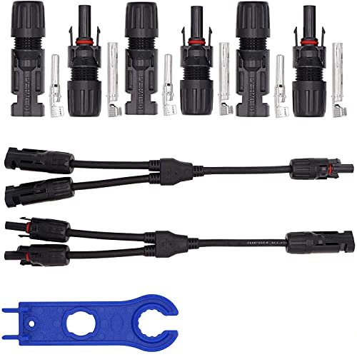 RUNCCI-YUN 3 Paar Solarpanel Stecker,Männlich/Weiblich Solarpanel Kabelstecker, Photovoltaik Steckverbinder+(M/F/F & F/M/M Y) Solar Panel Abzweigkabel Steckverbinder +1pcs Schraubenschlüssel von RUNCCI-YUN