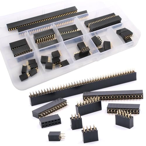 RUNCCI-YUN 35 Stück 2.54mm Female Pin Header Double Row Pin, (2 * 2/3/4/5/6/8/10/12/20/40 Pin) Gerade Einreihige Platine Weibliche Stiftleiste Sockel Steckerleiste, für Arduino Stackable Shield von RUNCCI-YUN