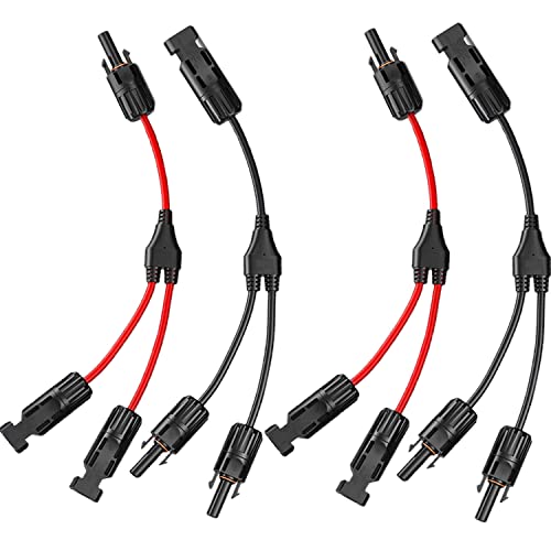 RUNCCI-YUN 4 Stück Solarkabel Y Stecker, Solar Verteiler Stecker, Solar Panel Kabel Anschlüsse Stecker, Solar Kabel Y Verteiler Solarstecker für Parallel-Photovoltaik-Anschluss, Schwarz/Rot von RUNCCI-YUN