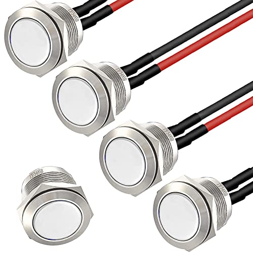 RUNCCI-YUN 4 Stücke taster 12v, mini taster,Verriegelung drucktastenschalter 16mm drucktaster rund taster edelstahl 2A/12V/24V/125V/250V mit Draht taster arduino einbautaster rund (Flachkopf) von RUNCCI-YUN