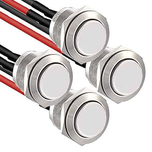 RUNCCI-YUN 4 Stücke taster 12v, mini taster,Verriegelung drucktastenschalter 16mm drucktaster rund taster edelstahl 2A/12V/24V/125V/250V mit Draht taster arduino einbautaster rund (Hervorstehend) von RUNCCI-YUN