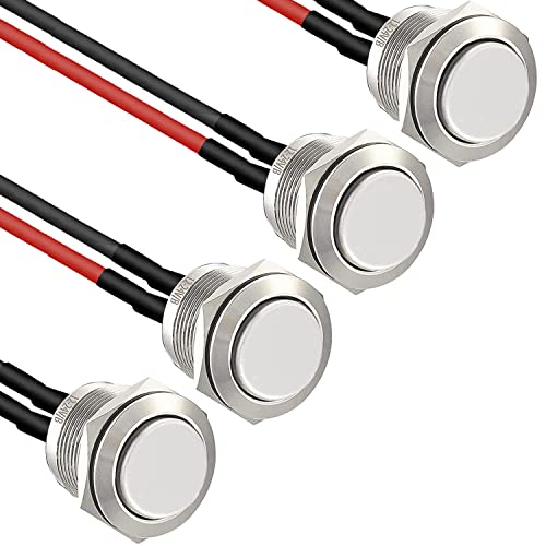 RUNCCI-YUN 4pcs 16mm Taster Wasserdicht,Metall Drucktastenschalter ，Edelstahl,12V Momentanen Druckschalter, für hupen, Klingel,Auto Runde Mini Drücken Taster (Hervorstehend) (mit Draht) von RUNCCI-YUN