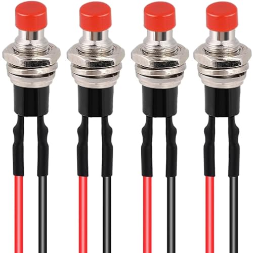 RUNCCI-YUN 4pcs 7mm Vorverkabelt Mini Selbsthemmender Druckschalter,ON/OFF 2Pin Runde drucktaster für Auto Boot Arduino DIY AC 250V/1.5A 125V/3A mini taster(Rot) von RUNCCI-YUN