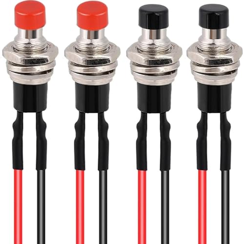 RUNCCI-YUN 4pcs 7mm Vorverkabelt Mini Selbsthemmender Druckschalter,ON/OFF 2Pin Runde drucktaster für Auto Boot Arduino DIY AC 250V/1.5A 125V/3A mini taster(rot schwarz) von RUNCCI-YUN