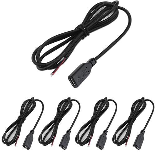 RUNCCI-YUN 5 PCS USB C Buchse Kabel,USB C Buchse löten 22AWG 5V 3A 2-Draht USB C Verlängerungskabel für Arduino, LED-Streifen 1m/39.37 inch von RUNCCI-YUN