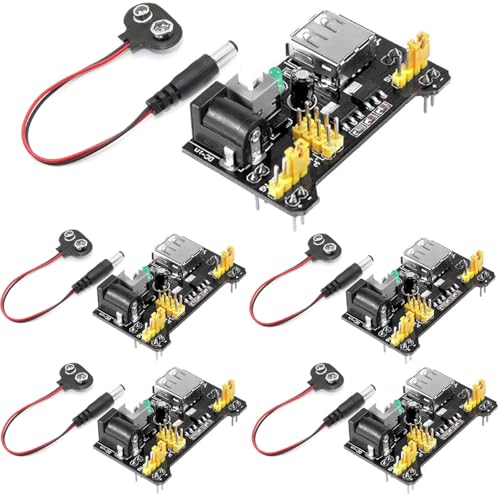 RUNCCI-YUN 5 Stück 3.3V 5V MB102 Lötfreies Breadboard-Stromversorgungsmodul,Breadboard Netzteil Adapter Power Supply Modul mit 9V-Batterie-Clip für Arduino RUNCCI-YUN 5 Stück 3.3V 5V MB102 Lötfreies Breadboard-Stromversorgungsmodul,Breadboard Netzteil Adapter Power Supply Modul mit 9V-Batterie-Clip für Arduino von RUNCCI-YUN
