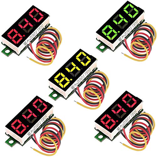 RUNCCI-YUN 5 Stück Mini Digital Voltmeter DC 0,28 Zoll Drei DrähteDC 0-100 V Mini Digital Voltmeter Messgerät Tester LED-Anzeige Verpolungsschutz 3Farben: Rot/Gelb/Grün von RUNCCI-YUN