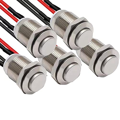 RUNCCI-YUN 5 Stücke taster 12v, mini taster,Verriegelung drucktastenschalter 12mmdrucktaster rund taster edelstahl 2A/12V/24V/125V/250V mit Draht taster arduino einbautaster rund (Hervorstehend) von RUNCCI-YUN