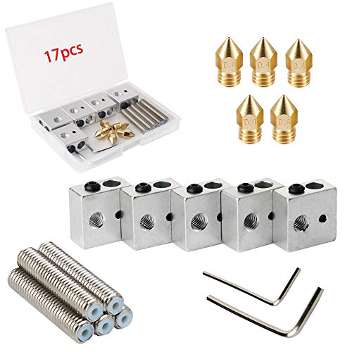 RUNCCI-YUN 5 stücke 30 MM Länge Extruder 1,75 MM Teflon Throat Tube und 5 stücke 0,4 MM Messing Extruder Düse Druckköpfe und 5 Stücke Heizung Blöcke Hotend für MK8 Makerbot Anet A8 3D Drucker von RUNCCI-YUN