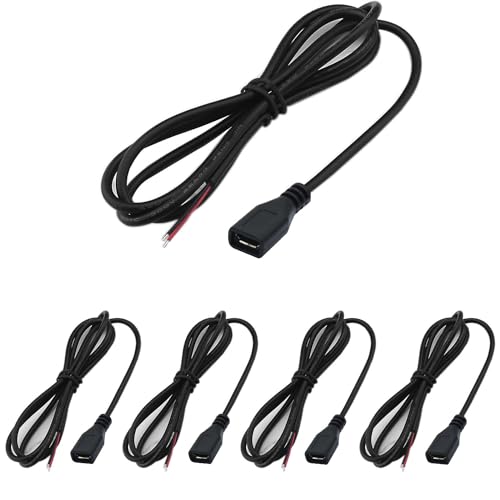 RUNCCI-YUN 5PCS Micro USB Pigtail Kabel, 22AWG 3A USB Buchse, 2-adriges USB Verlängerungskabel, für Heimwerker 100 cm/39,37 in von RUNCCI-YUN