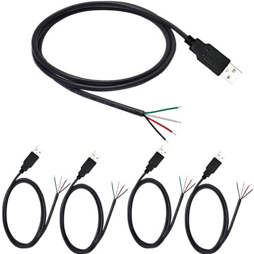 RUNCCI-YUN 5Pcs USB Pigtail Kabel,USB Stecker Lötbar 4pin,USB 2.0 Stecker Kabel für USB-Geräte installiert oder DIY ersetzen Reparatur -1m/39.37 inch von RUNCCI-YUN