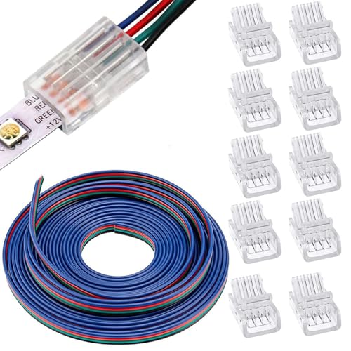 RUNCCI-YUN 5m 22 AWG 4 Pin LED Streifen Verlängerungskabel LED Strip Anschlusskabel LED Verbinder, 12v-24V kabel, für SMD 3528 2835 5050 5630+10pcs 10mm 4 Polig LED Lückenlose Stecker von RUNCCI-YUN