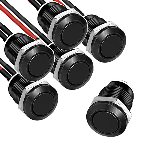 RUNCCI-YUN 5pcs 12mm Taster Wasserdicht,Metall Drucktastenschalter ，Edelstahl,12V Momentanen Druckschalter, für hupen, Klingel,Auto Runde Mini Drücken Taster (Flachkopf) Schwarz von RUNCCI-YUN