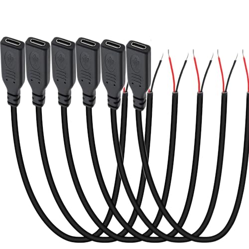 RUNCCI-YUN 6 PCS USB C Buchse Kabel,USB C Buchse löten 22AWG 5V 3A 2-Draht USB C Verlängerungskabel für Arduino, LED-Streifen RUNCCI-YUN 6 PCS USB C Buchse Kabel,USB C Buchse löten 22AWG 5V 3A 2-Draht USB C Verlängerungskabel für Arduino, LED-Streifen von RUNCCI-YUN