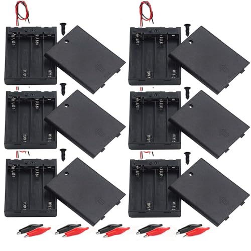 RUNCCI-YUN 6 Stück 4×1.5V Akkuhalter AA,AA Kunststoff Batteriehalter,6V Batteriehalter mit EIN/AUS Schalter und 20 Stücke Krokodilklemmen+4pcs Self Lock Push Button Switch von RUNCCI-YUN