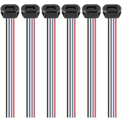 RUNCCI-YUN 6 Stücke USB C Buchse 5V 3A 4 Polige mit Schnappnut Schnalle, 4-Draht USB C löten einbaubuchse mit PD Funktion,150mm 24 AWG Drähten, Schwarz RUNCCI-YUN 6 Stücke USB C Buchse 5V 3A 4 Polige mit Schnappnut Schnalle, 4-Draht USB C löten einbaubuchse mit PD Funktion,150mm 24 AWG Drähten, Schwarz von RUNCCI-YUN