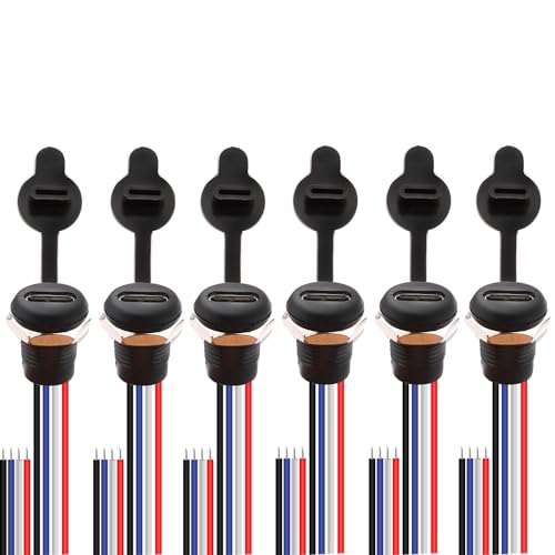 RUNCCI-YUN 6Pcs Wasserdichte USB-C-Buchse 4 Pin 4-Draht Einbau Typ-C für Panelmontage - 3A Schnelllade-Pigtail-Kabel USB-C-Stecker auf 4 Pin (Runden) von RUNCCI-YUN