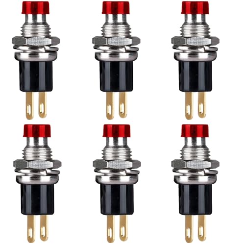 RUNCCI-YUN 6pcs 7mm Mini Selbsthemmender Druckschalter,ON/OFF 2Pin Runde drucktaster für Auto Boot Arduino DIY AC 250V/1.5A 125V/3A mini taster(Rot) von RUNCCI-YUN