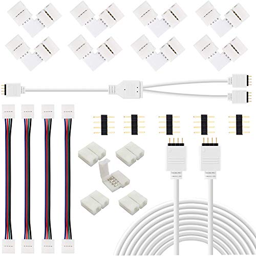 RUNCCI-YUN Led Strip Verbinder Zubehör-Set für 4 Pin RGB 5050 LED Streifen, LED Strip Verbinder, LED Strip Verteiler, LED Stripe Verlängerung, LED Strip Eckverbinder, LED Streifen Befestigungsclips RUNCCI-YUN Led Strip Verbinder Zubehör-Set für 4 Pin RGB 5050 LED Streifen, LED Strip Verbinder, LED Strip Verteiler, LED Stripe Verlängerung, LED Strip Eckverbinder, LED Streifen Befestigungsclips von RUNCCI-YUN