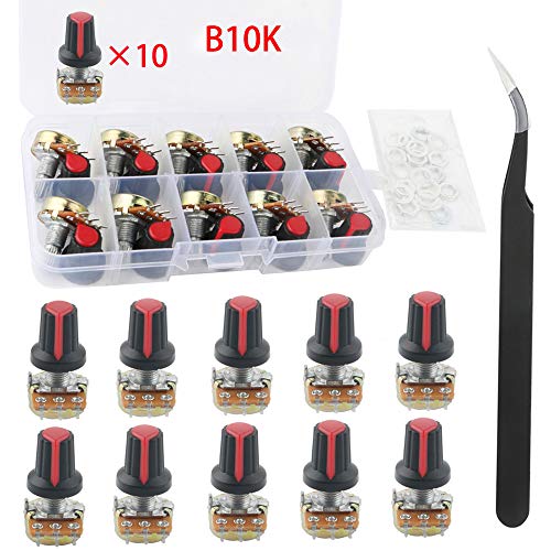 RUNCCI-YUN Potentiometer 10K 3 Terminal Drehpotentiometer mit Kappenmuttern und Unterlegscheibe (B10K-10PCS) von RUNCCI-YUN