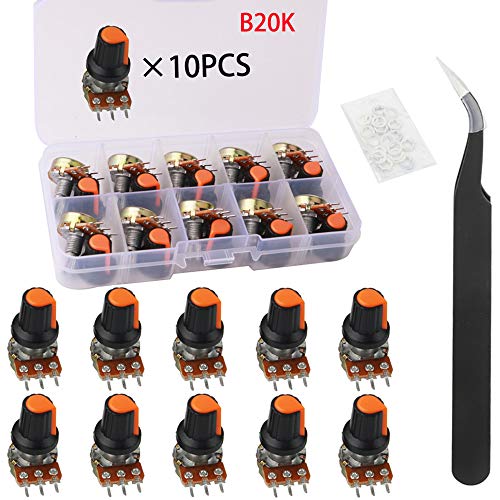 RUNCCI-YUN Potentiometer 20K 3 Terminal Drehpotentiometer mit Kappenmuttern und Unterlegscheibe (B20K-10PCS) von RUNCCI-YUN