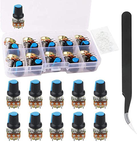 RUNCCI-YUN Potentiometer 2K 3 Terminal Drehpotentiometer mit Kappenmuttern und Unterlegscheibe (B2K-10PCS) von RUNCCI-YUN
