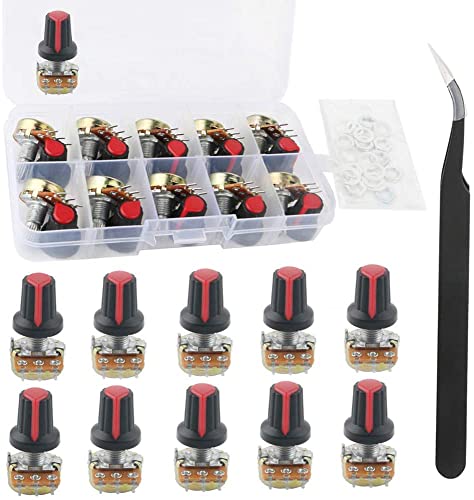 RUNCCI-YUN Potentiometer 500K 3 Terminal Drehpotentiometer mit Kappenmuttern und Unterlegscheibe (B500K-10PCS) von RUNCCI-YUN