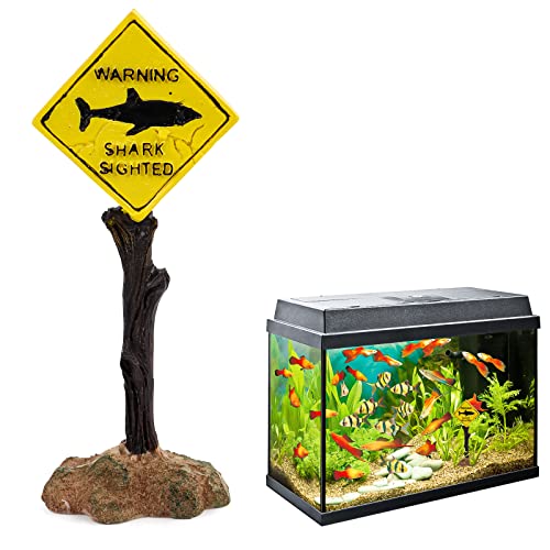 Aquarium Deko,Harz Hai-Warnschild Lustig Fish Tank Ornament Dekoration Aquarium Zubehoer Aquarien Landschaft für Unterwasser Dekoration,Aquarium,Fischteich(Gelb) von RUNEAY