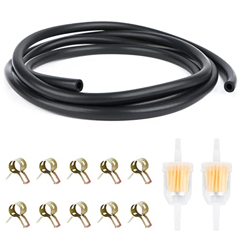 Benzinschlauch Set,2 Meter Kraftstoffleitung Ø 5mm mit 2 Stück Benzinfilter und 10 Stück Schlauchschellen für PKW Auto Motorrad Rasenmäher Roller von RUNEAY