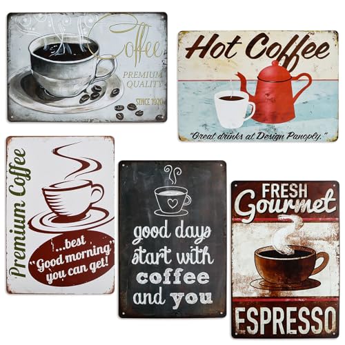 Blechschilder Retro 5er, Café Deko Metallschild Personalisiert 30x20cm Kaffee Schild Blechschild Café, Vintage Deko Retro Blechschild Schild für Café, Restaurant, Lounge, Flur, Büro von RUNEAY