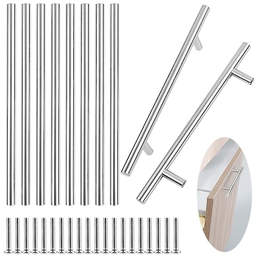 RUNEAY 10 Stück Griffe für Küchenschränke, 200mm Edelstahl T-Zuggriffe Möbelgriff Schrankgriffe mit Schrauben,Bohrlochabstand 128mm,für Schlafzimmer Küche Badezimmer(Silber) von RUNEAY