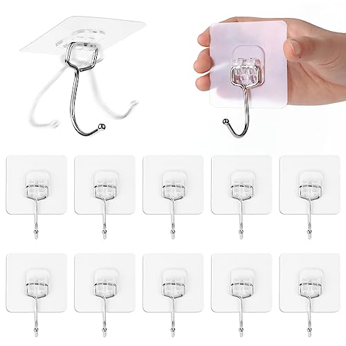 RUNEAY Klebehaken Extra Stark 10 Stück, Klebehaken Transparent Wandhaken Selbstklebend Klebehaken Decke Wandhaken Ohne Bohren Klebehaken Bilder Aufhängen für Badezimmer, Garderobe, Küche von RUNEAY