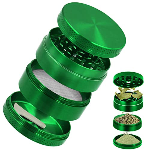 RUNEAY Premium Kräutermühle,Premium Metal Herb Grinder-Kräutermühle,Pollen Grinder Crusher für Spice Kräuter Gewürze Herb Kaffee 4-Teiliges Set mit Pollen Scraper Ø63mm von RUNEAY