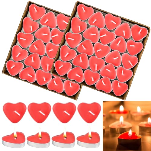 RUNEAY Teelichter Herz Kerzen Rot 100 Stück, Kerzen Herz Deko für Hochzeit, Rote Teelichter Herzen Kerze Romantische Deko Teelichter für Hochzeit, Verlobung, Heiratsantrag, Marry Me Deko von RUNEAY