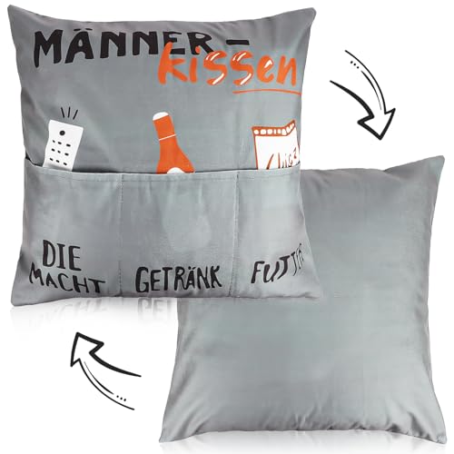 RUNEAY Zierkissenbezüge 45 x 45cm,Lustige Männer Kissenbezug Männerkissen mit Taschen für Bier Die Macht und Snacks,Dekokissen Personalisiertes Kissen Geschenke für Vater Männer von RUNEAY