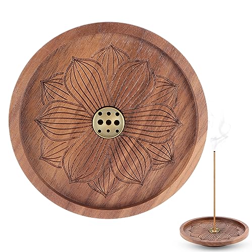 RUNEAY Räucherstäbchen Halter Holz 12cm, Räucherstäbchenhalter Holz Lotus Incense Holder 3 Loch Räucherstäbchen Halterung Meditation Zubehör Raucherstabchenhalter für Meditation, Yoga, Heimdeko von RUNEAY