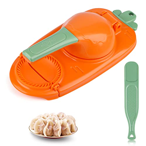 RUNEAY Teigtaschen Maker, Dumpling Maker 2 in 1 Knödelformdruck, Manuelle Teigpresse, Knödelmaschine, Ravioli Maker Nudelmaschine Teigtaschenformer, Teigtaschen Hautmacher Teigtaschenformen (Orange) von RUNEAY