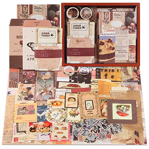 Vintage Scrapbook Zubehör Set,346 Stück Retro Bullet Junk Journal Kit mit A6 Raster Notizbuch,Aufkleber Papier,DIY Scrapbook Geschenk für Teenager Mädchen Damen von RUNEAY