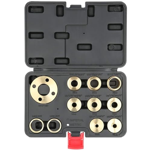 11pcs Brass Router Template Bushing Guides Sets Kit, Kontermutter Adapter Router Zubehör 5/16 bis 1 Zoll für Router-Unterbasen im Porter Cable-Stil,Ausschnittarbeiten,Schwalbenschwanz mit Tragetasche von RUNQIN OUTDOOR