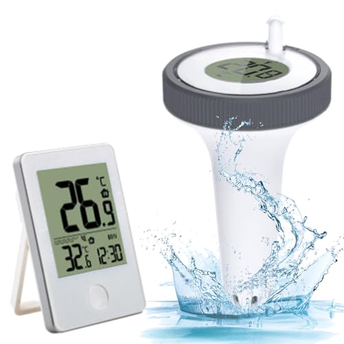 Funk Pool-Thermometer IP67 Wasserdicht, Wireless Schwimmende Digital Poolthermometer, Schwimmend Thermometer mit digitalem,Innentemperatur Empfänger für Aquarium,Schwimmbäder,Spa,Fischteich,Badewannen von RUNQIN OUTDOOR