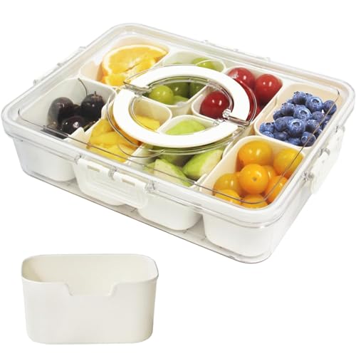 Snack Aufbewahrungsbox Süßigkeiten Box mit Deckel & Griff, Nussbonbons Trockenfrüchte Lebensmittel Tablett Getrocknete Obst Platte Fächer, Obstbox Trockenobstbehälter Geteilte Serviertabletts Teller von RUNQIN OUTDOOR