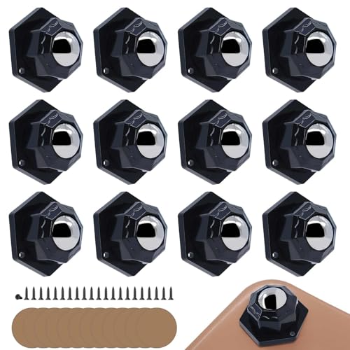 RUNYU 12 Stück Möbelrollen Klein, 360 Grad Kugelrollen für Möbel mit 24 Schrauben + 12 Doppelseitiges Klebeband Selbstklebendes Rollen für Möbel Schiebe Förderrolle(Schwarz) von Runyu