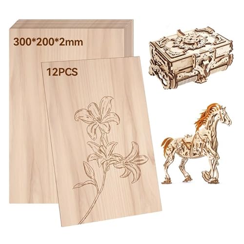 RUNYU 12 Stück Sperrholzplatte 300 × 200 × 2mm, Lindenholz Sperrholz, Holzplatten zum Basteln, Balsaholz Platten, Bastelholz für Laserprojekte DIY Modell Kunst Handwerk Gemälde von Runyu
