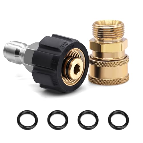 RUNYU 2 Stück Hochdruckreiniger Adapter Set, M22 3/8'' Quick Connect Kit für Sprühpistolen-Anschluss, M22 14mm Innengewinde auf Außengewinde Schnellanschluss, 5000 PSI von Runyu