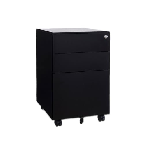 Aktenschrank/Druckerständer Beweglicher Stahlschrank, Kleiner Schubschrank, Untertisch-Aufbewahrungsschrank, DREI Schubladen mit Rädern Aktenschrank für das Home Office(Schwarz) von RUNZE765Z